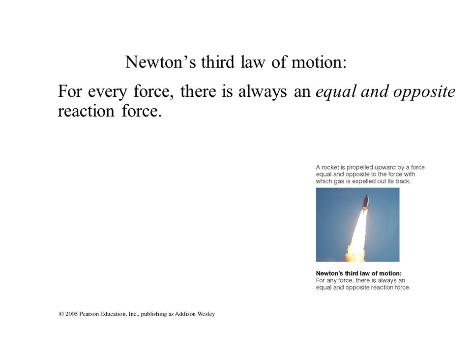 Newton’s third law of motion: For every force, there is always an equal and opposite reaction force.