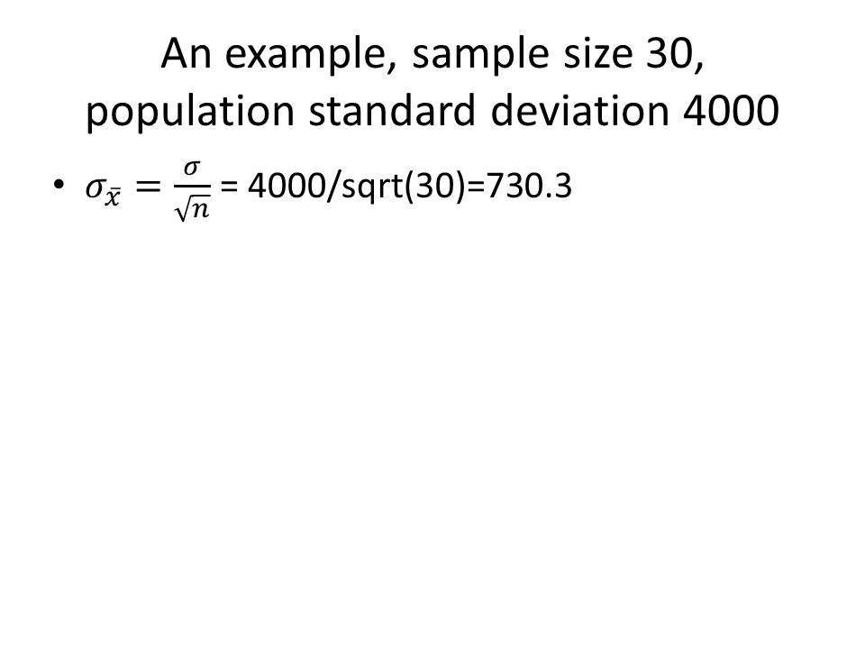 An example, sample size 30, population standard deviation 4000