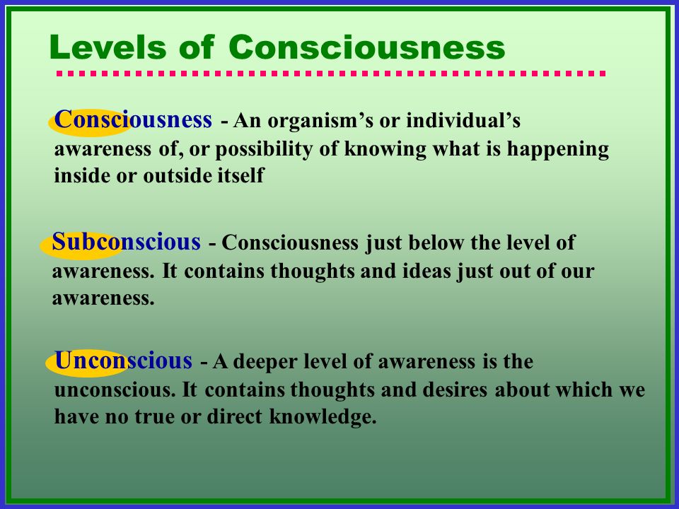 Presentation on theme: "Levels of Consciousness Subconscious - Conscio...