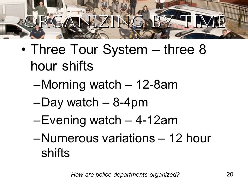 19 Organizing the Department Organizing by Time