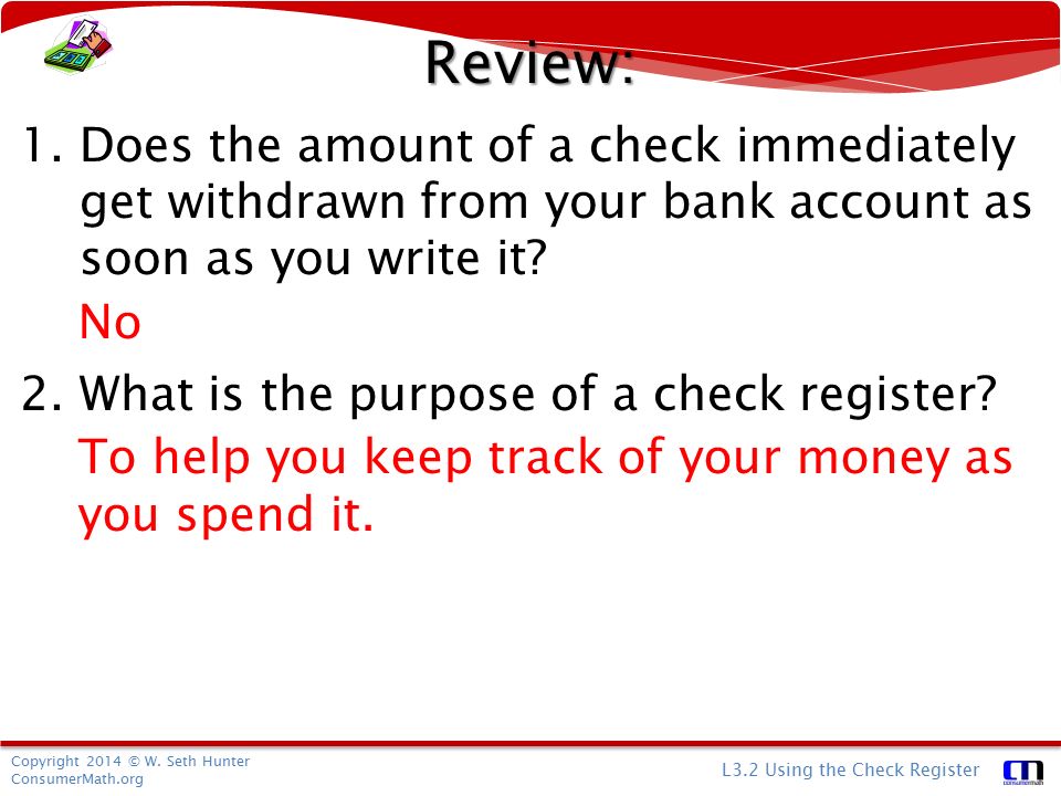copyright 2014 w seth hunter consumermath org l3 2 using the what is a check register