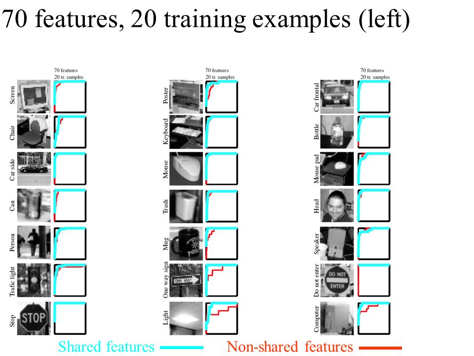 70 features, 20 training examples (left) Shared features Non-shared features
