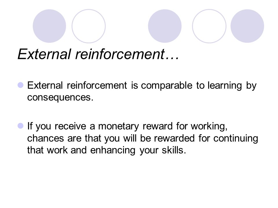 External reinforcement… External reinforcement is comparable to learning by consequences.