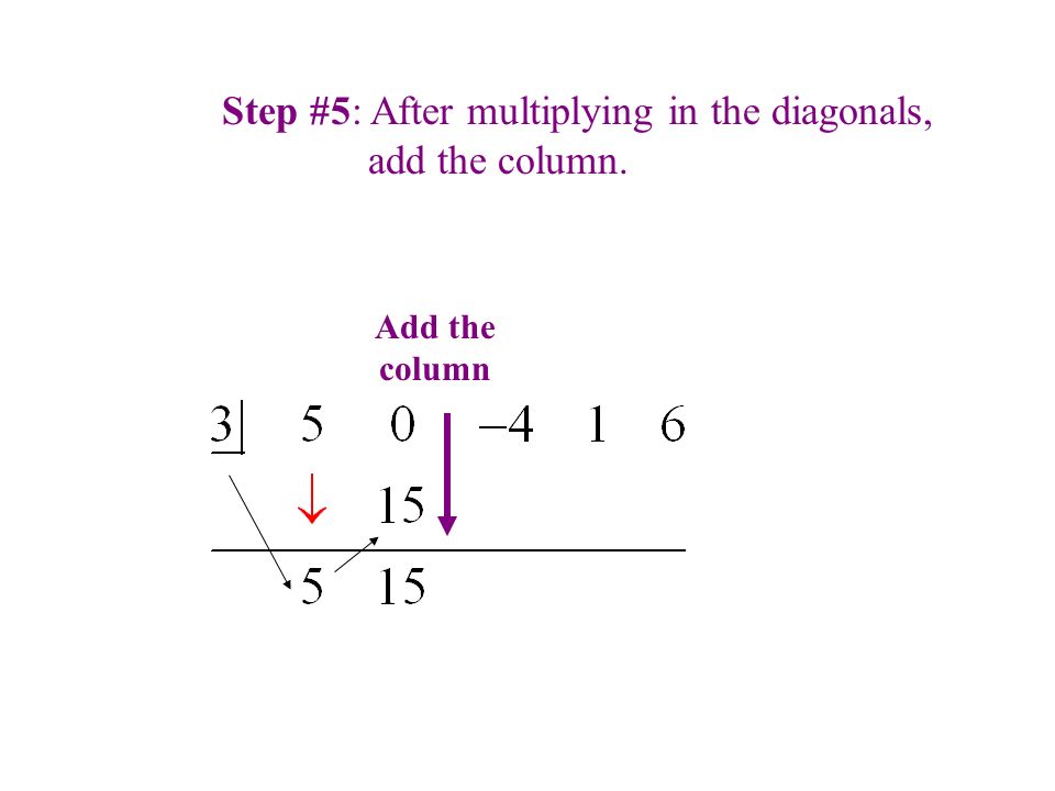 Step #5: After multiplying in the diagonals, add the column. Add the column