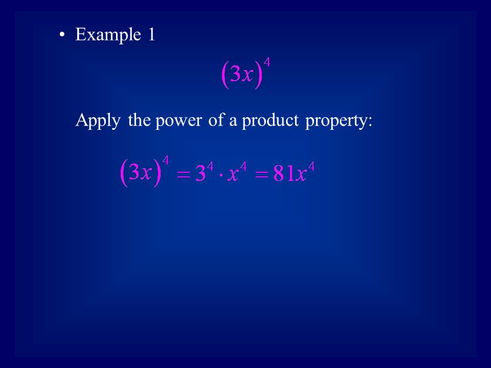 Example 1 Apply the power of a product property: