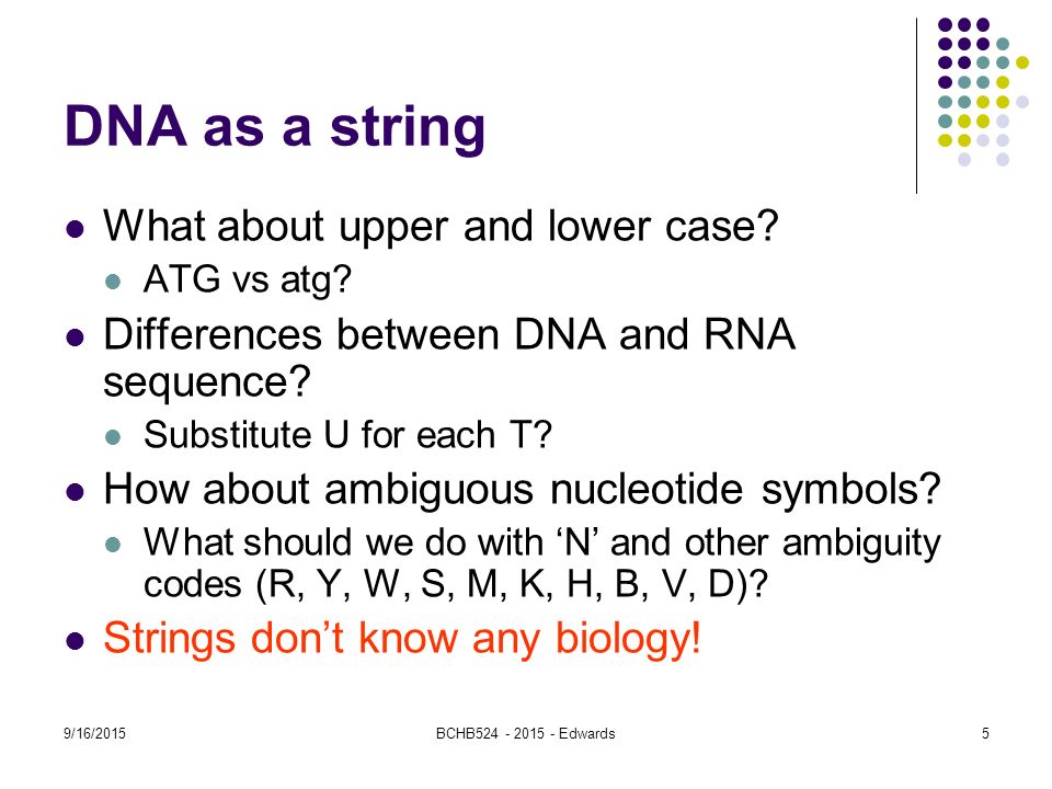9/16/2015BCHB Edwards DNA as a string What about upper and lower case.
