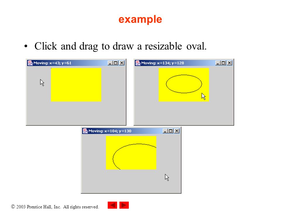  2003 Prentice Hall, Inc. All rights reserved. example Click and drag to draw a resizable oval.