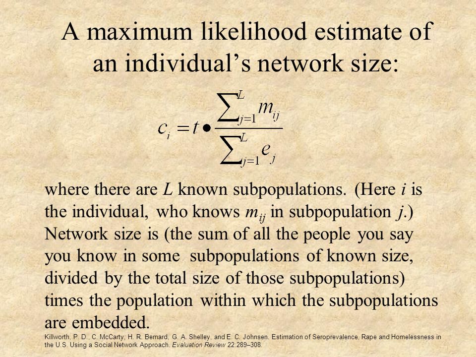 A maximum likelihood estimate of an individual’s network size: where there are L known subpopulations.