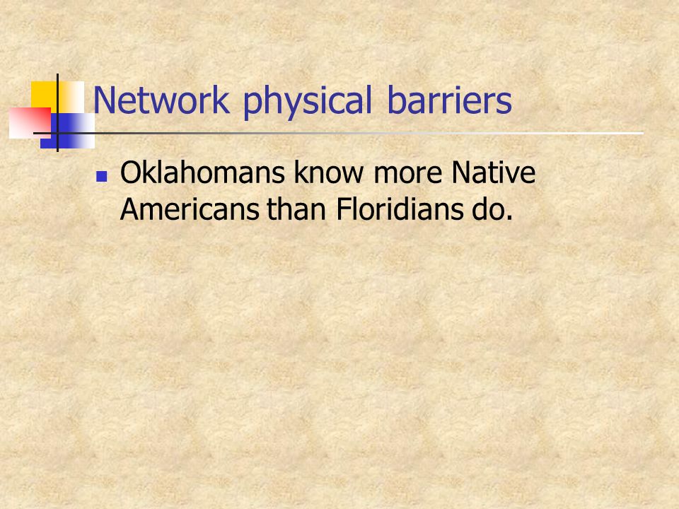Network physical barriers Oklahomans know more Native Americans than Floridians do.