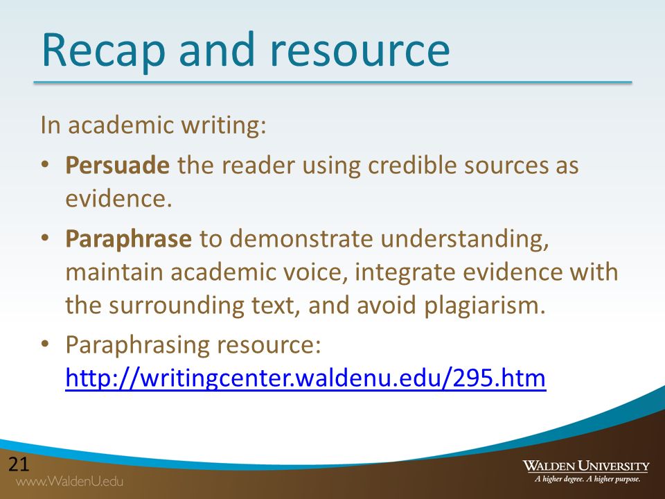 Walden University Writing Center: Patchwork Paraphrasing