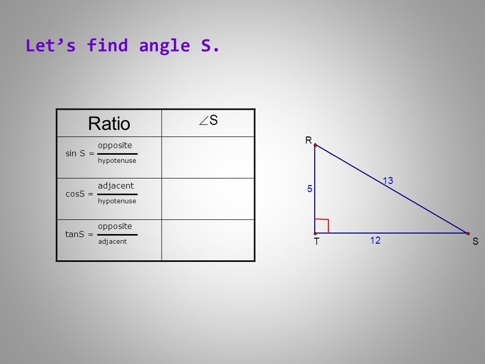 Let’s find angle S.