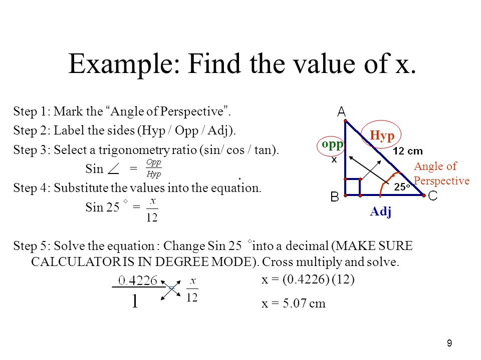 Example: Find the value of x. Step 1: Mark the Angle of Perspective .