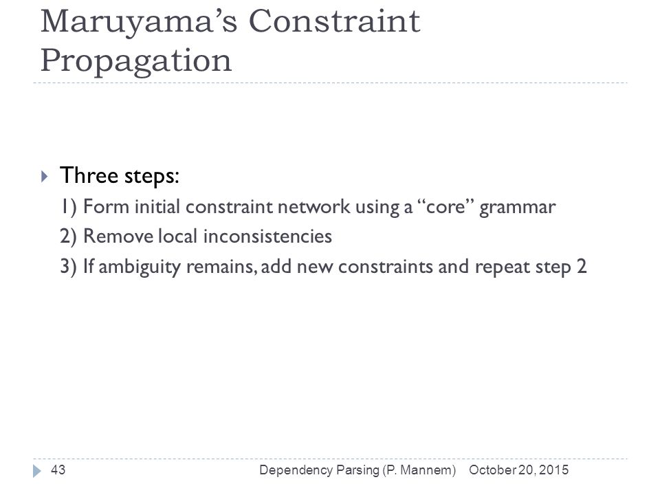 Maruyama’s Constraint Propagation October 20, 2015Dependency Parsing (P.