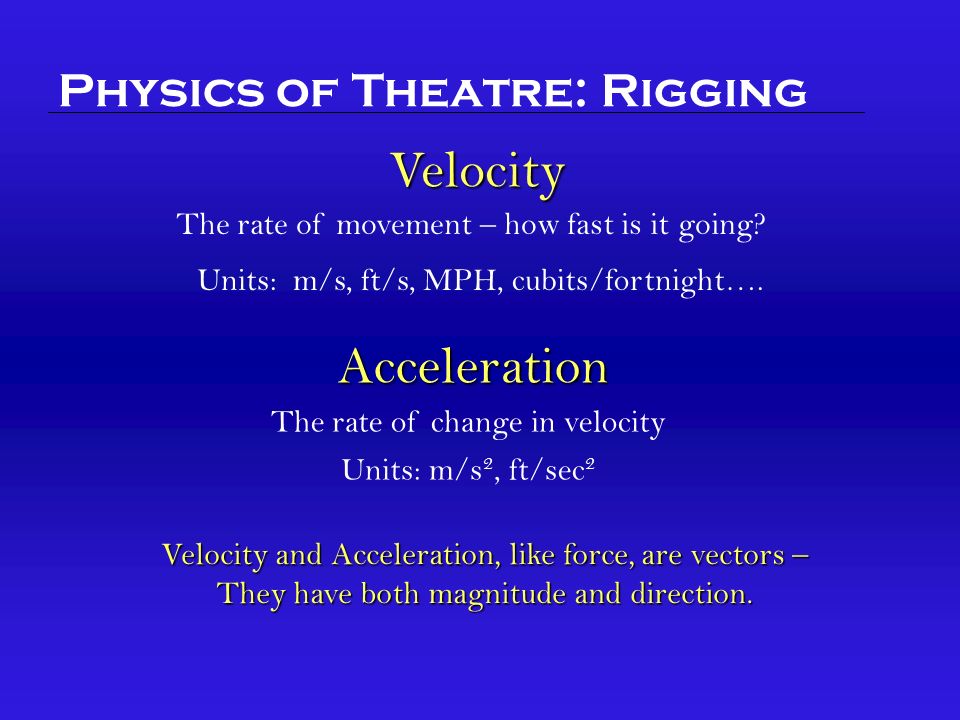 Velocity The rate of movement – how fast is it going.