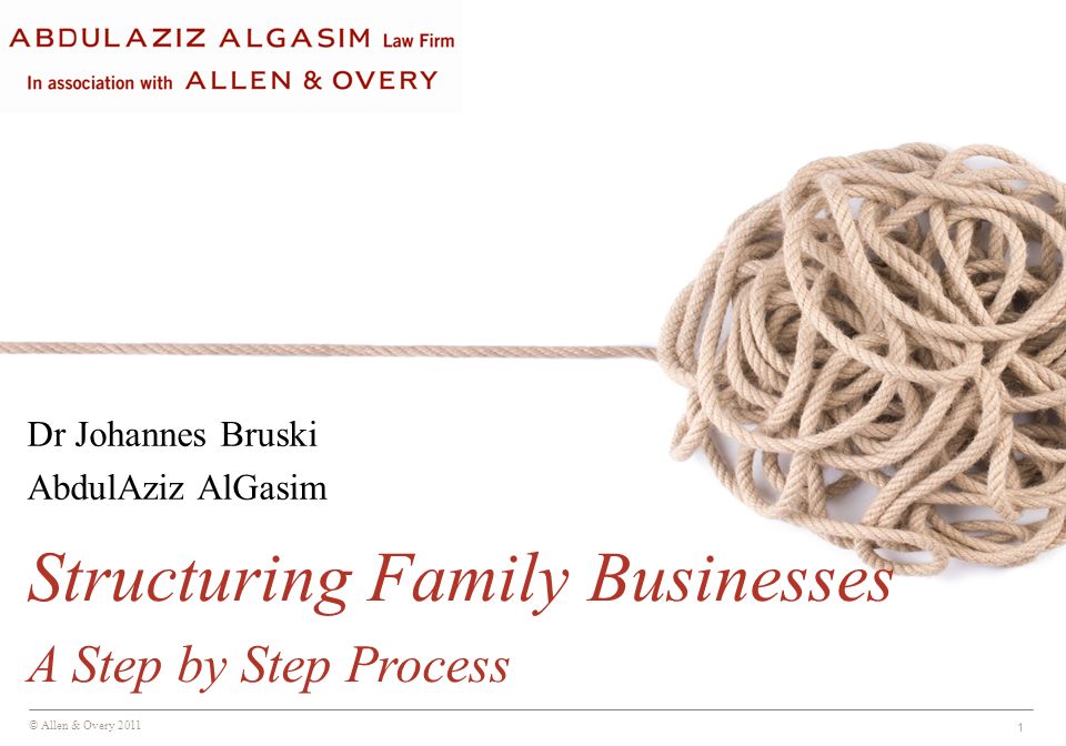 © Allen & Overy Dr Johannes Bruski AbdulAziz AlGasim Structuring Family Businesses A Step by Step Process