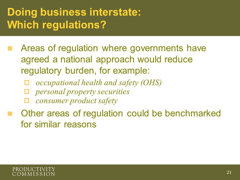 21 Doing business interstate: Which regulations.