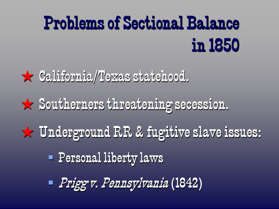 Problems of Sectional Balance in 1850  California/Texas statehood.