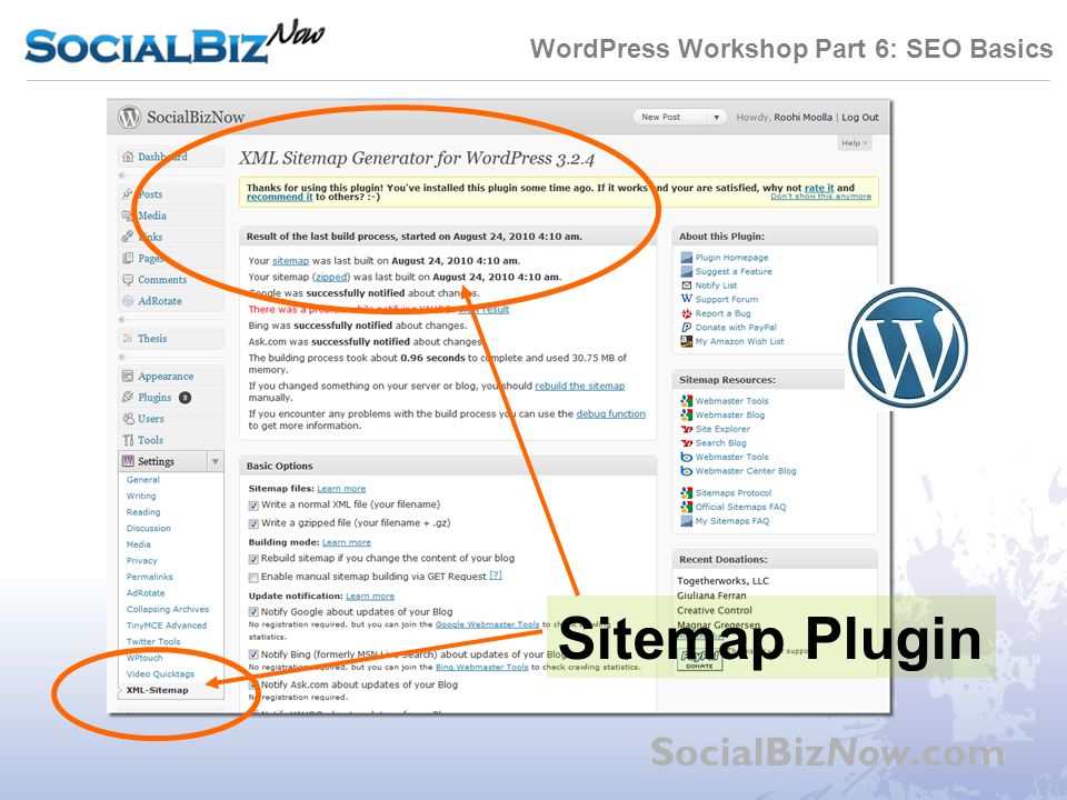 WordPress Workshop Part 6: SEO Basics SocialBizNow.com Sitemap Plugin
