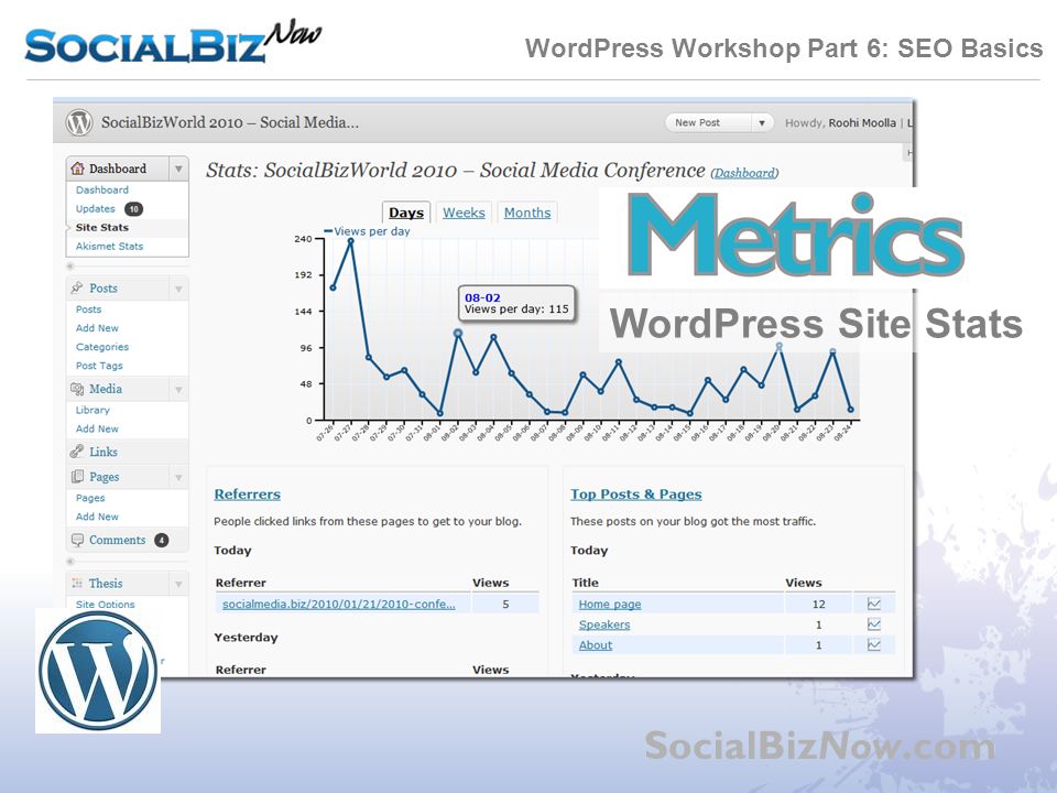 WordPress Workshop Part 6: SEO Basics SocialBizNow.com WordPress Site Stats