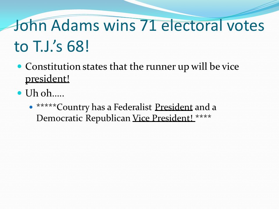 John Adams – Federalists Vs. Thomas Jefferson – Democrat Republican