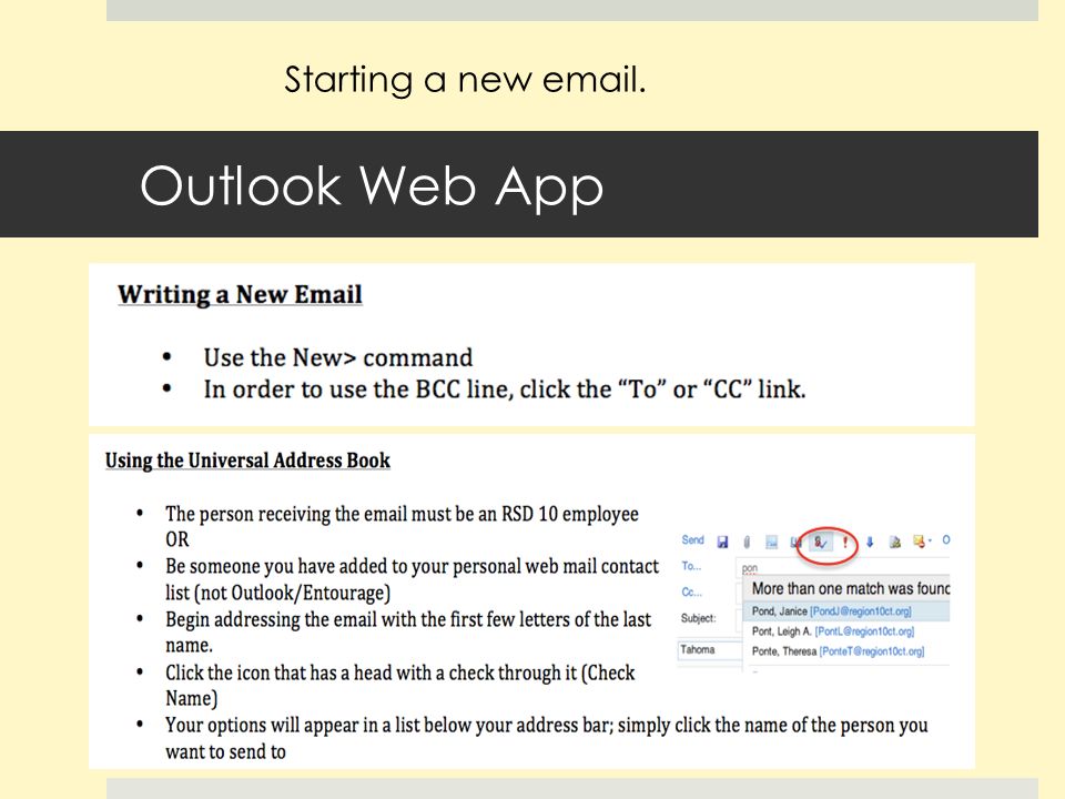 Outlook Web App Starting a new  .