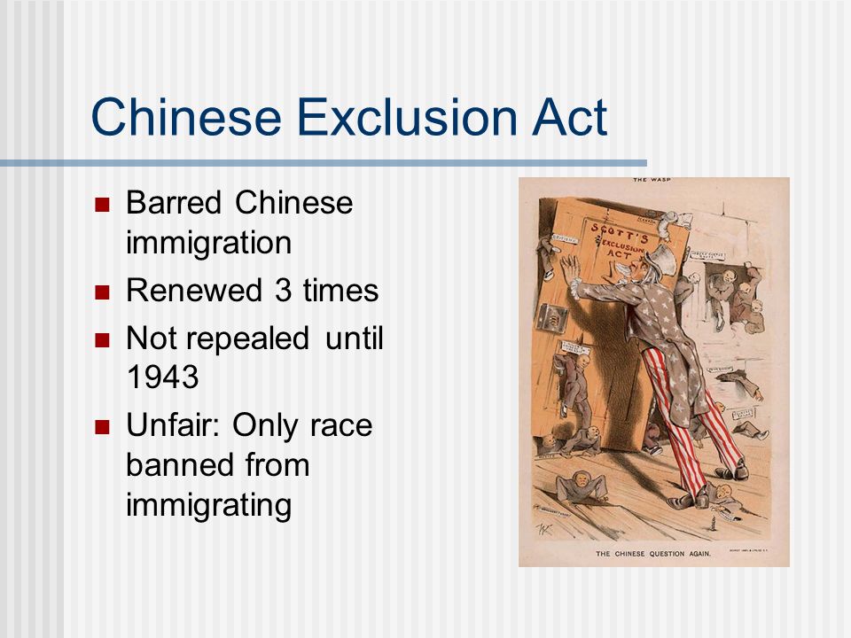 Asian Immigration Gold rush 1949 Railroad Work Taiping Rebellion (takes 20 million Chinese lives) Japan immigration increases in 1910 Angel island