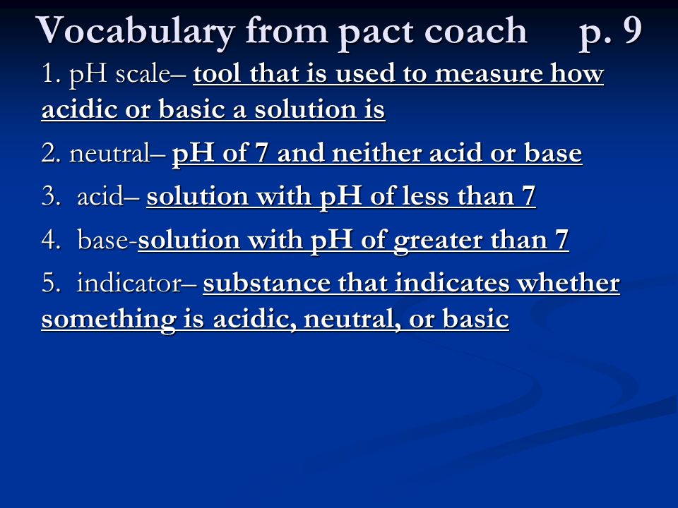 Vocabulary from pact coach p