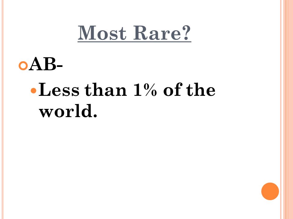 Most Rare AB- Less than 1% of the world.