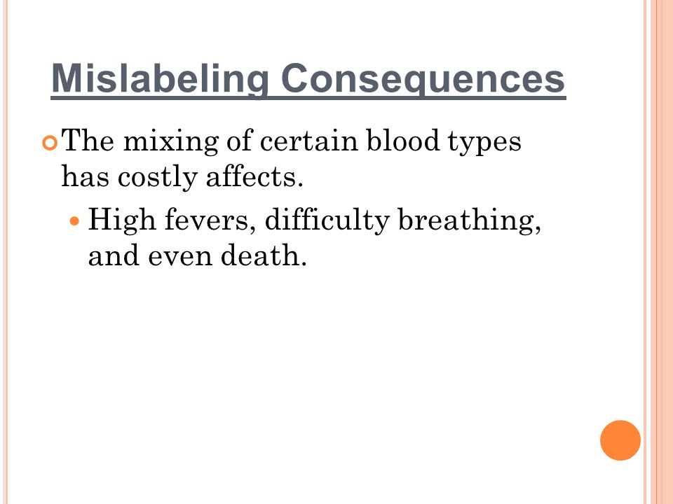 Mislabeling Consequences The mixing of certain blood types has costly affects.