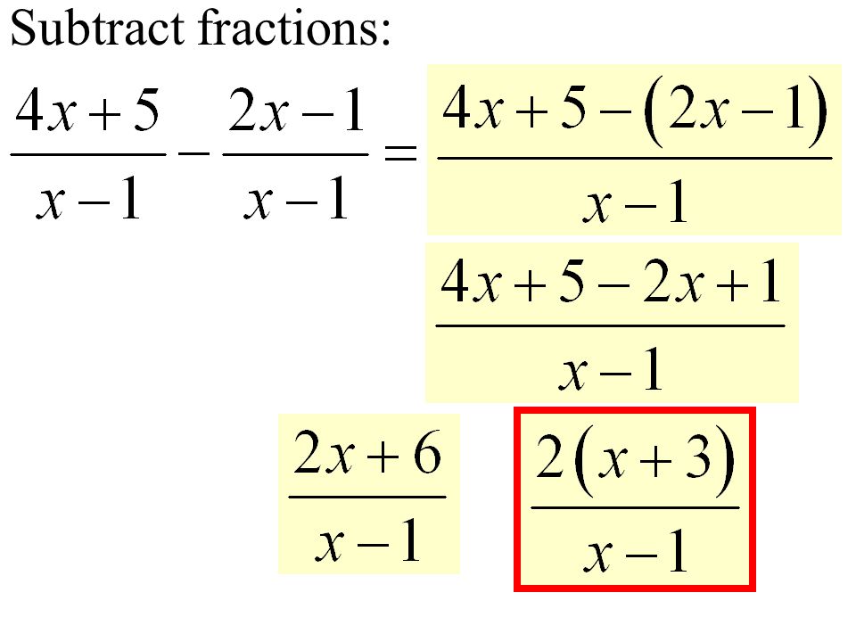 Subtract fractions: