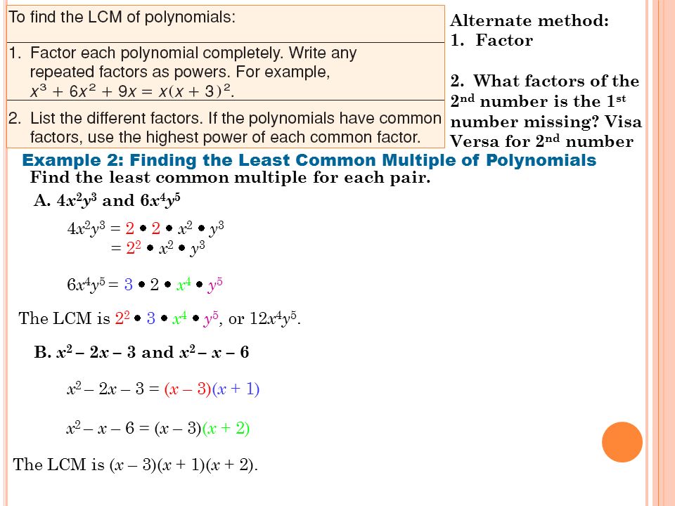 Find the least common multiple for each pair.