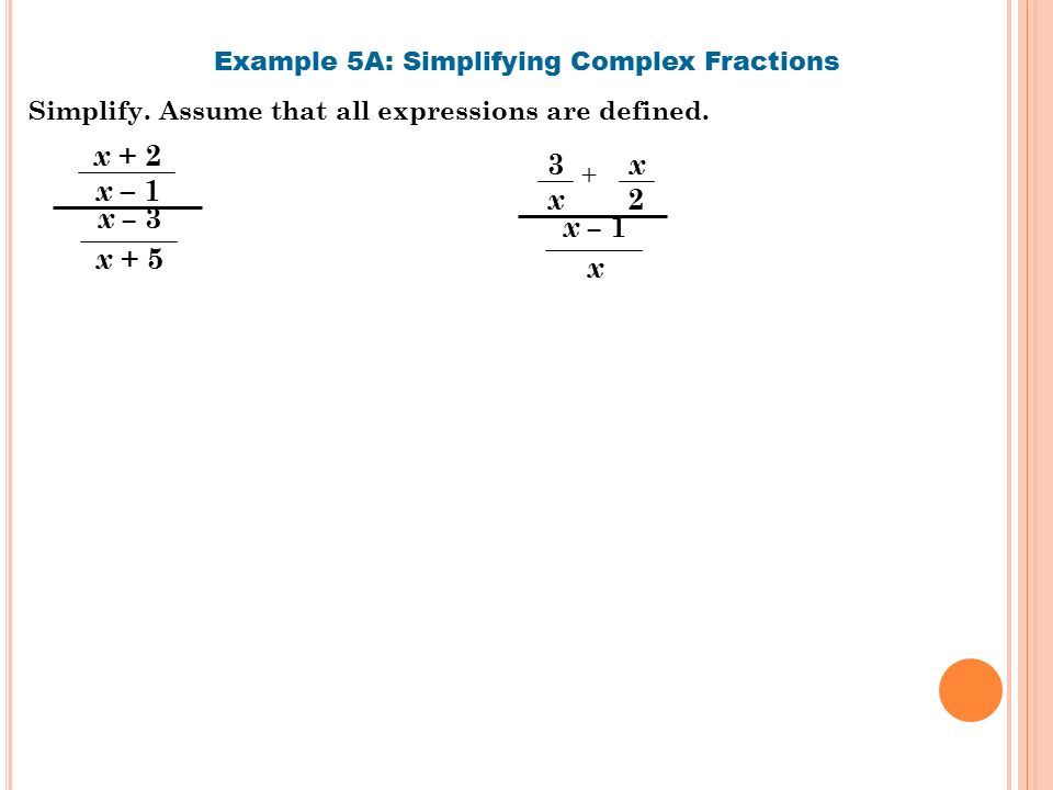 Example 5A: Simplifying Complex Fractions Simplify.