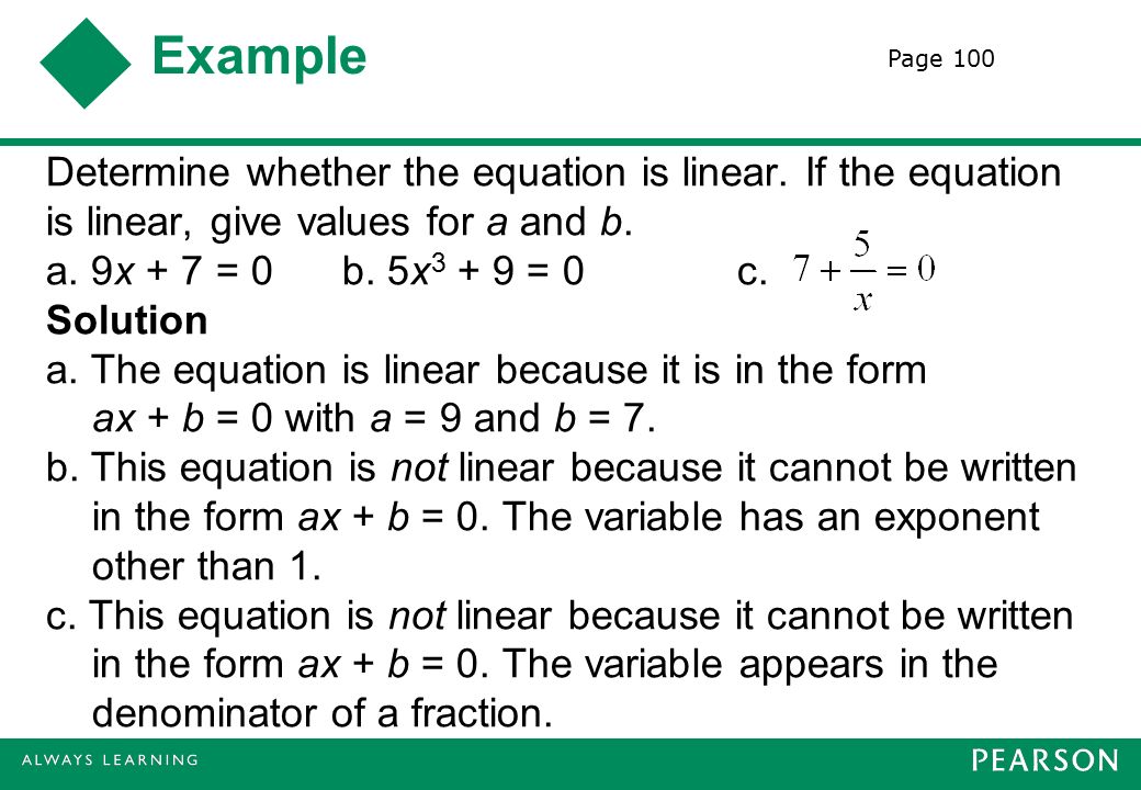 Example Determine whether the equation is linear.
