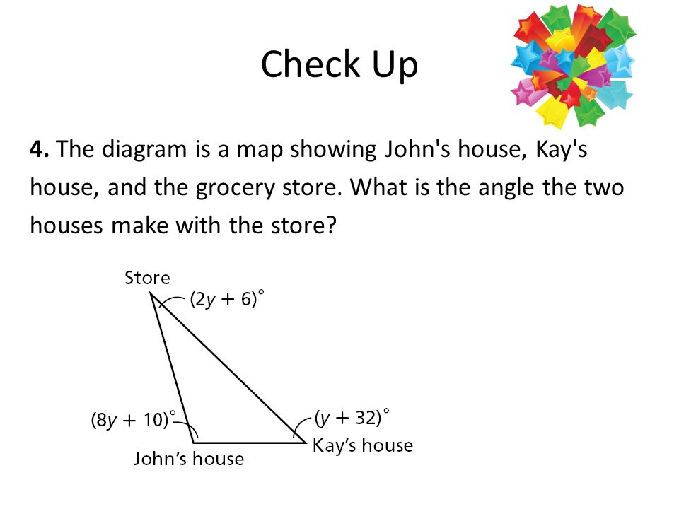 Check Up 4. The diagram is a map showing John s house, Kay s house, and the grocery store.