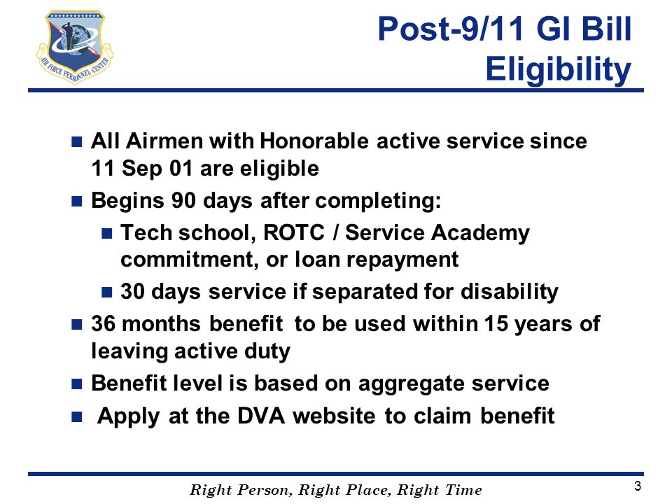 Air Force Personnel Center 1 Post-9/11 GI Bill FSS Commander Briefing. -  ppt download