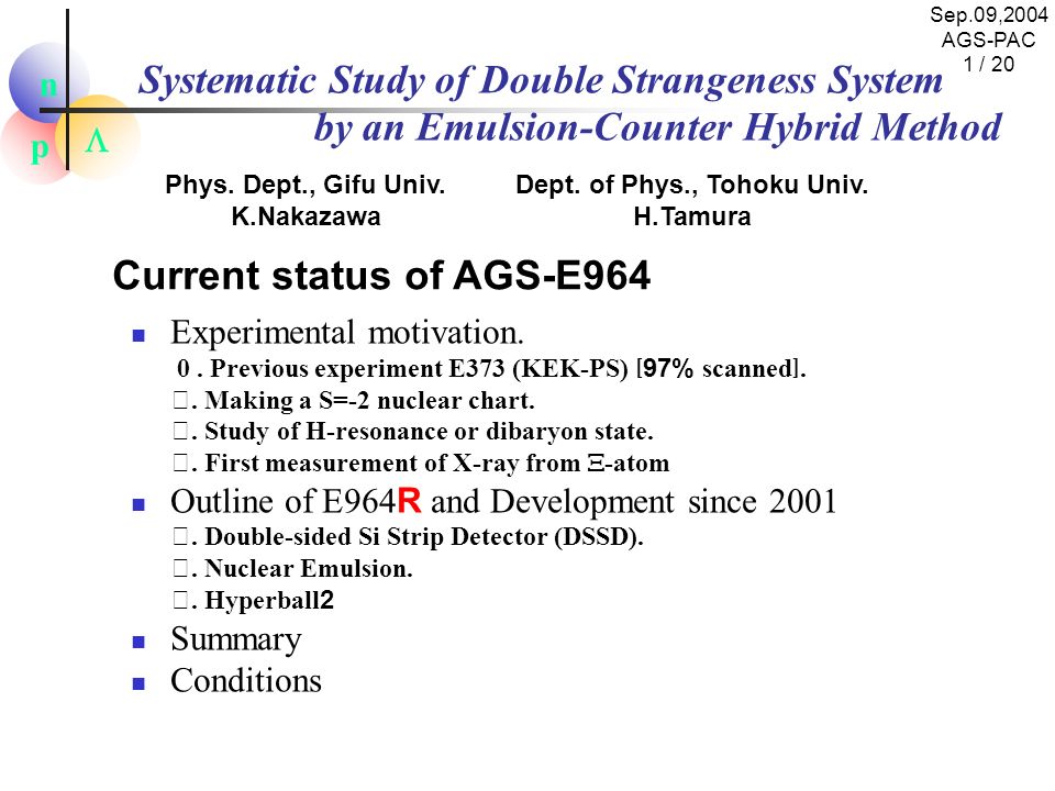 p n  Systematic Study of Double Strangeness System by an Emulsion-Counter Hybrid Method Experimental motivation.