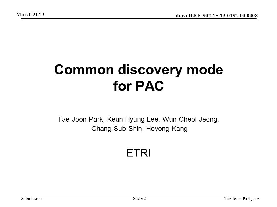 doc.: IEEE Submission March 2013 Tae-Joon Park, etc.