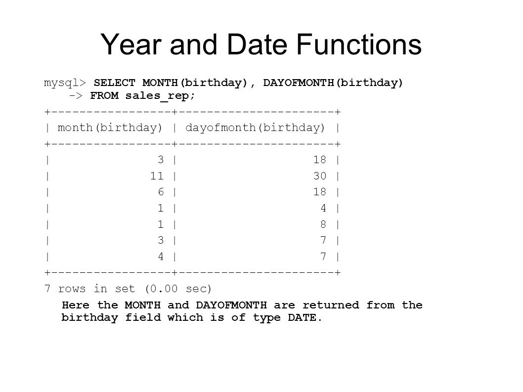 mysql dayofmonth