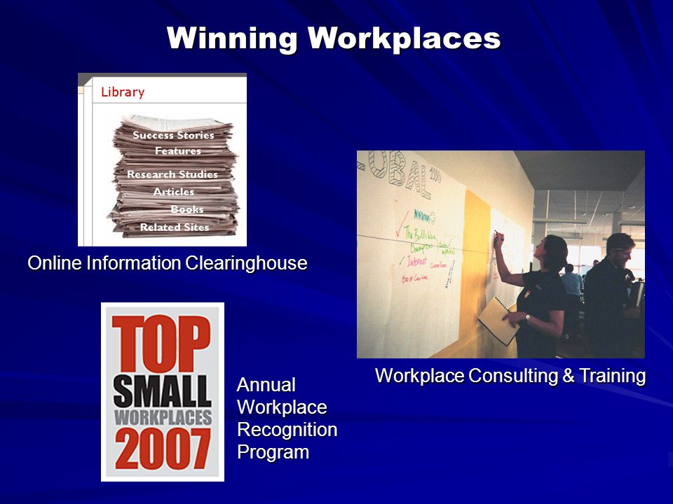Winning Workplaces Online Information Clearinghouse Online Information Clearinghouse AnnualWorkplaceRecognitionProgram Workplace Consulting & Training Workplace Consulting & Training