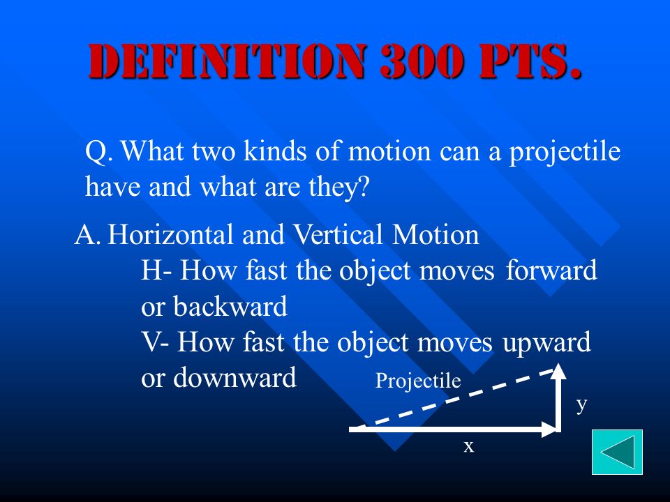 Definition 200 pts. Q. What is the definition of a projectile.
