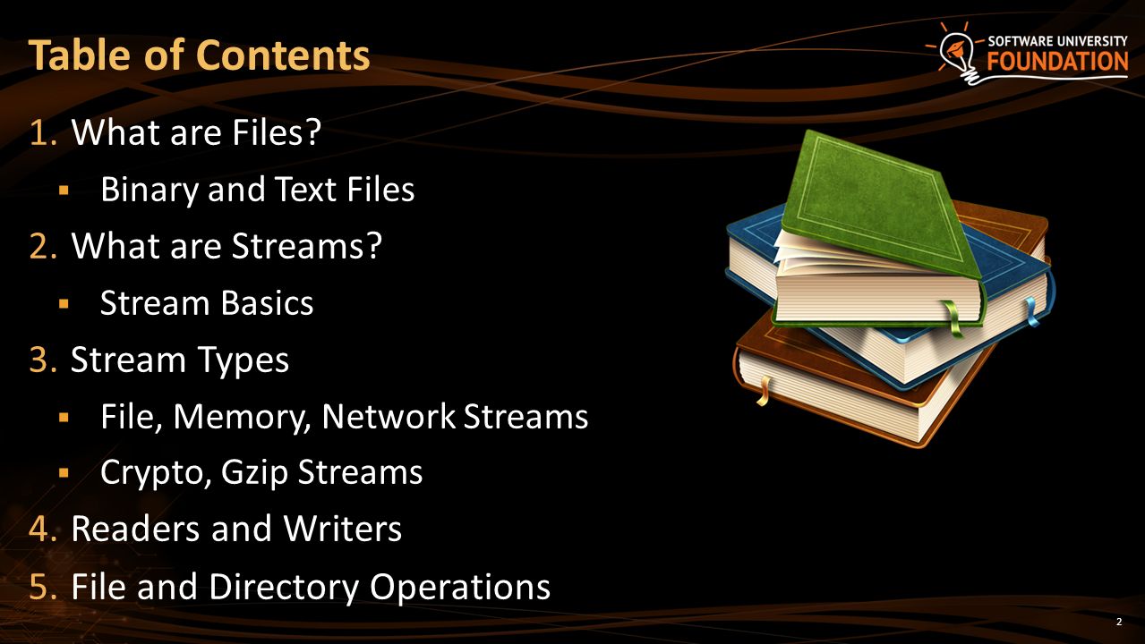 2 1.What are Files.  Binary and Text Files 2.What are Streams.