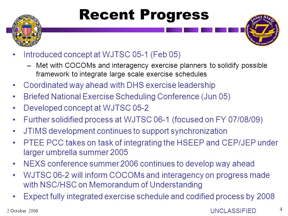 un unclassified 2 october exercise synchronization working group
