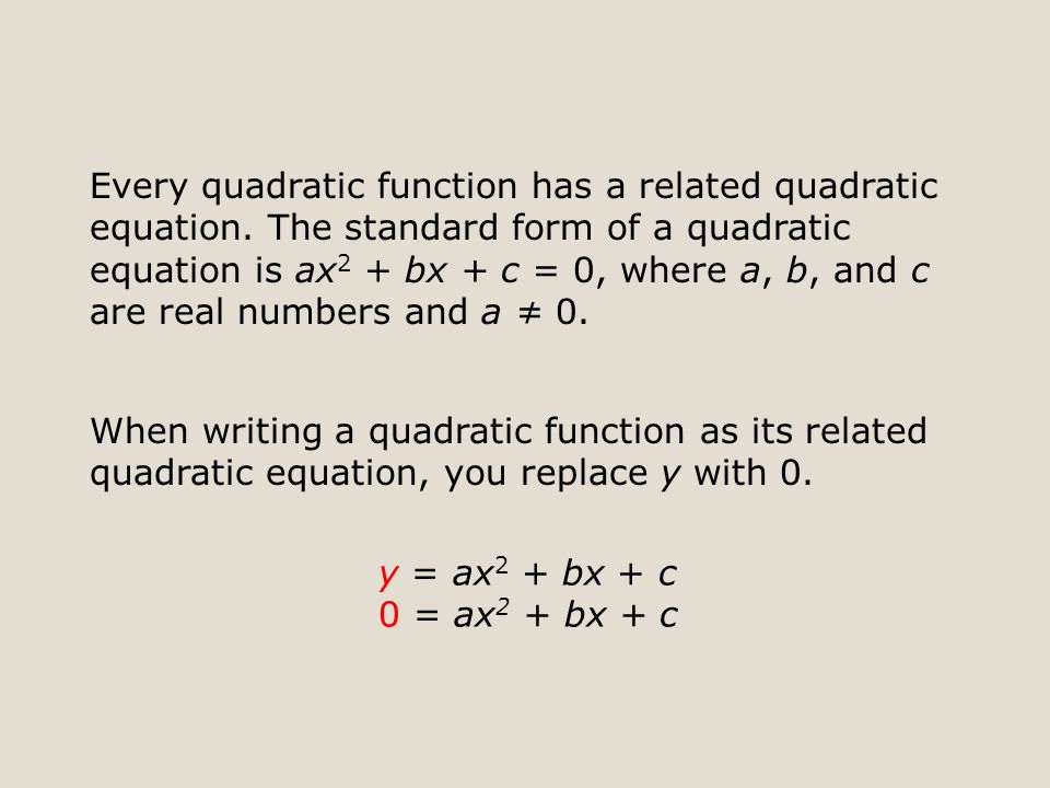 Every quadratic function has a related quadratic equation.