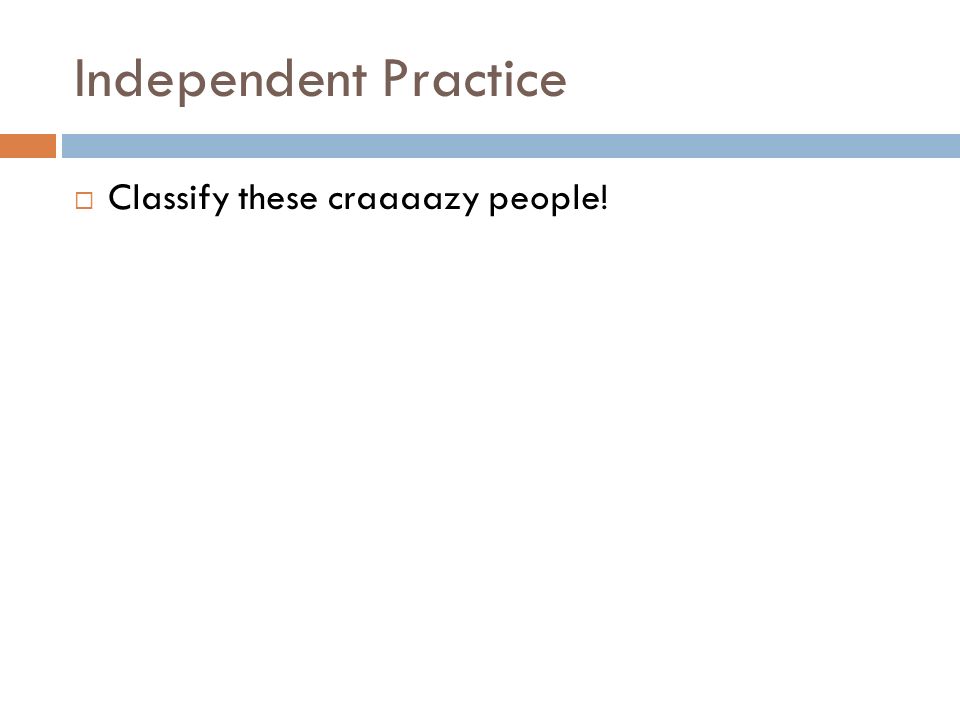 Independent Practice  Classify these craaaazy people!