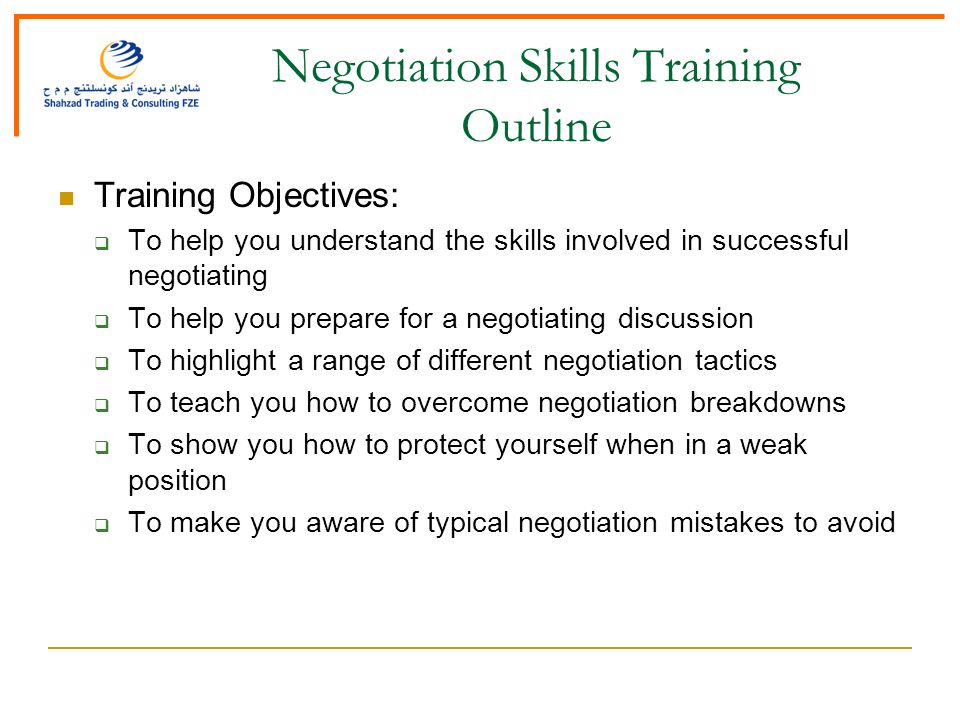 negotiation skills training outline audience selection guide training outline