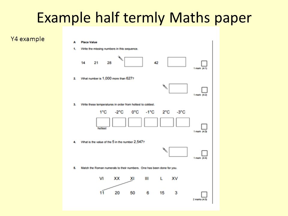 Example half termly Maths paper Y4 example