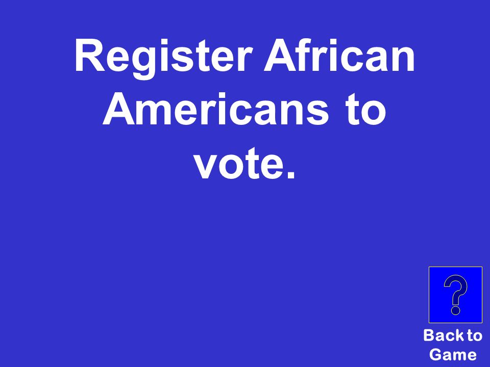 $400 To draw attention to the suppression of African American voting rights, supporters of civil rights began drives to _________________