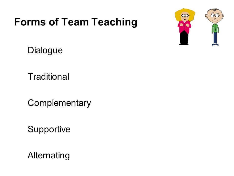 Forms of Team Teaching Dialogue Traditional Complementary Supportive Alternating English Exchange