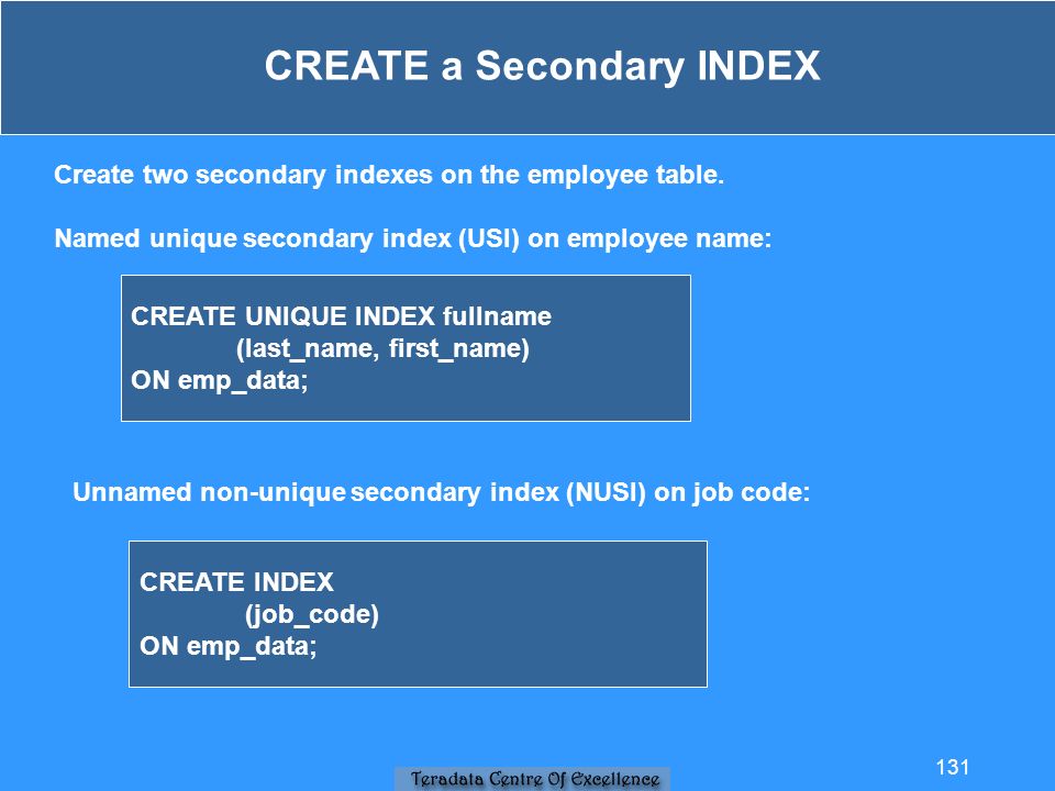 CREATE a Secondary INDEX Create two secondary indexes on the employee table.