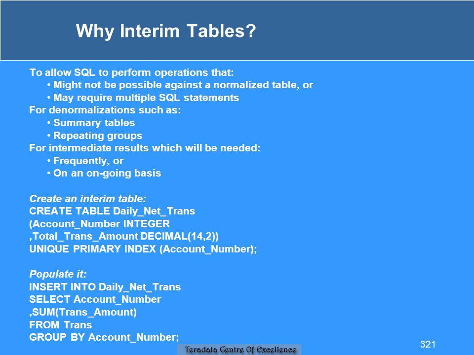 Why Interim Tables.